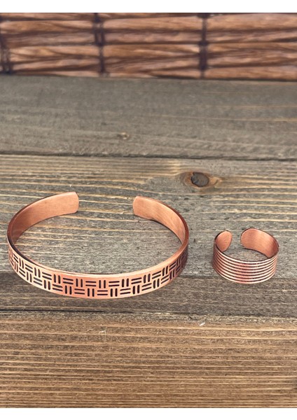 Ayarlanabilir Ölçü Saf Bakır Bileklik Yüzük Seti Bakır Bileklik Bakır Yüzük Set
