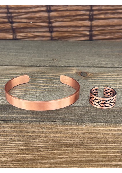 Ayarlanabilir Ölçü Saf Bakır Bileklik Yüzük Seti Bakır Bileklik Bakır Yüzük Set