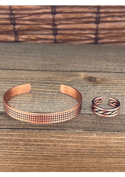 Ayarlanabilir Ölçü Saf Bakır Bileklik Yüzük Seti Bakır Bileklik Bakır Yüzük Set