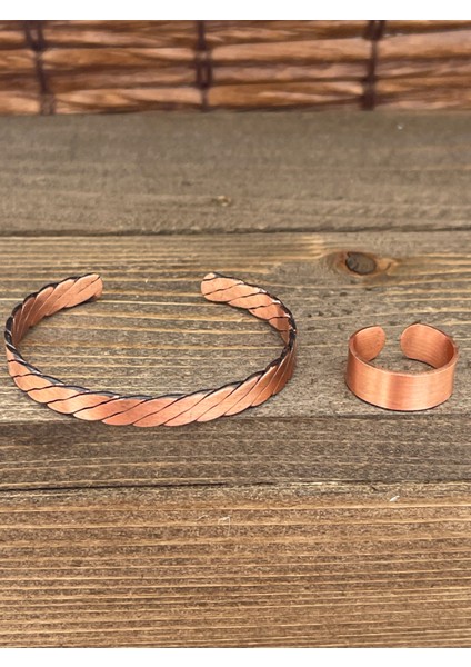 Ayarlanabilir Ölçü Saf Bakır Bileklik Yüzük Seti Bakır Bileklik Bakır Yüzük Set