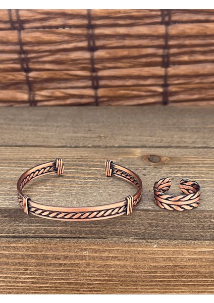 Ayarlanabilir Ölçü Saf Bakır Bileklik Yüzük Seti Bakır Bileklik Bakır Yüzük Set