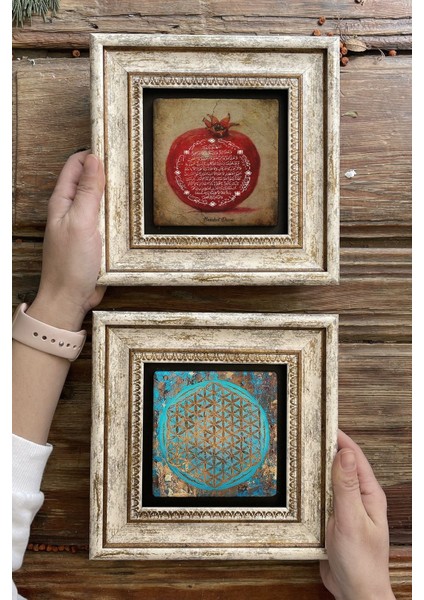 Renkli Taşlı Duvar Dekoru Tablo 20X20CM 2'li Set