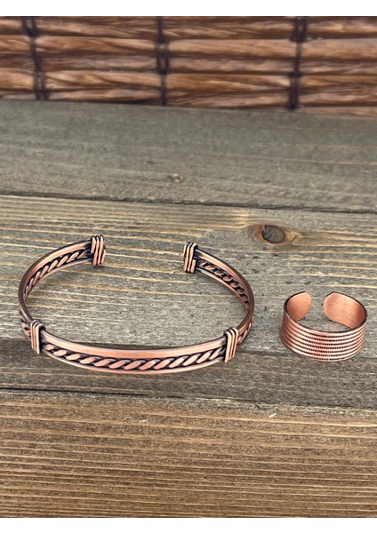 Ayarlanabilir Ölçü Saf Bakır Bileklik Yüzük Seti Bakır Bileklik Bakır Yüzük Set