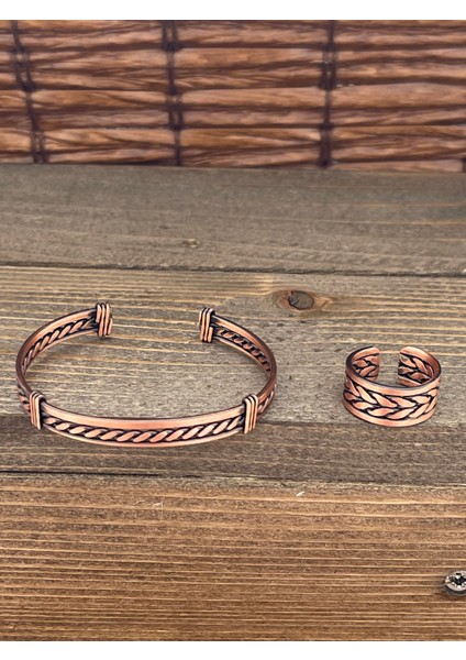 Ayarlanabilir Ölçü Saf Bakır Bileklik Yüzük Seti Bakır Bileklik Bakır Yüzük Set