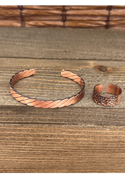 Ayarlanabilir Ölçü Saf Bakır Bileklik Yüzük Seti Bakır Bileklik Bakır Yüzük Set