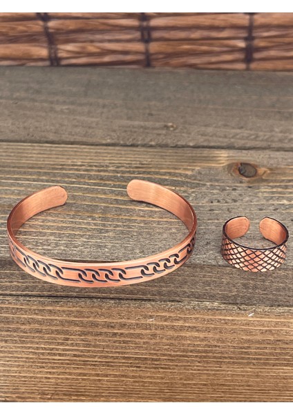 Ayarlanabilir Ölçü Saf Bakır Bileklik Yüzük Seti Bakır Bileklik Bakır Yüzük Set