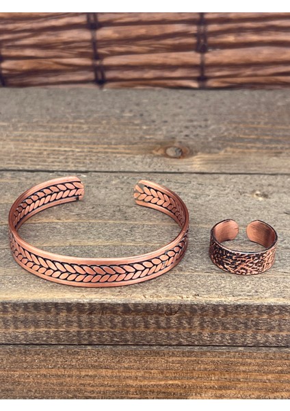 Ayarlanabilir Ölçü Saf Bakır Bileklik Yüzük Seti Bakır Bileklik Bakır Yüzük Set