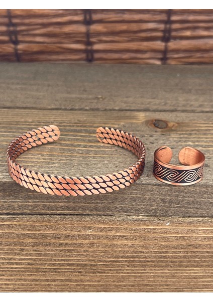 Ayarlanabilir Ölçü Saf Bakır Bileklik Yüzük Seti Bakır Bileklik Bakır Yüzük Set