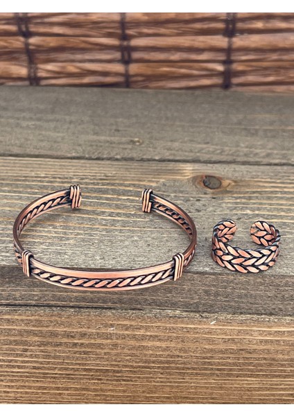 Ayarlanabilir Ölçü Saf Bakır Bileklik Yüzük Seti Bakır Bileklik Bakır Yüzük Set