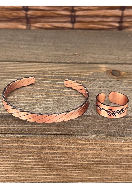 Ayarlanabilir Ölçü Saf Bakır Bileklik Yüzük Seti Bakır Bileklik Bakır Yüzük Set