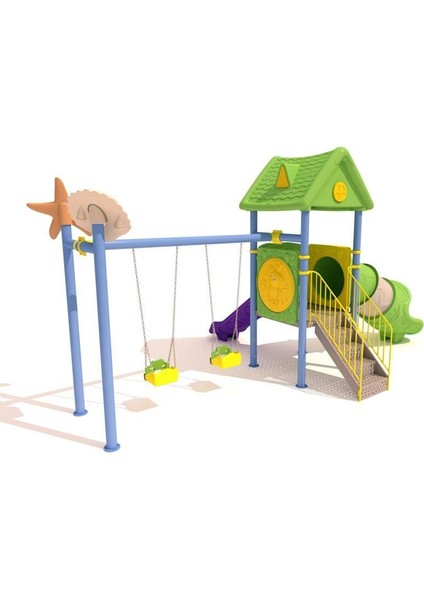 Çocuk Oyun Parkı 2 Kaydıraklı - 2'li Salıncaklı Ev Temalı Model modelleri