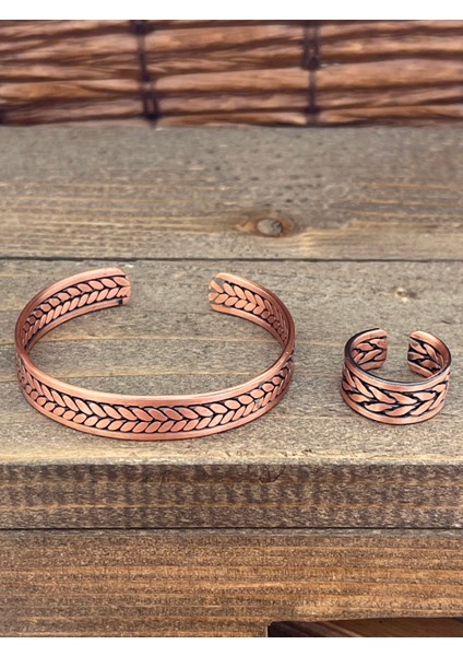 Ayarlanabilir Ölçü Saf Bakır Bileklik Yüzük Seti Bakır Bileklik Bakır Yüzük Set
