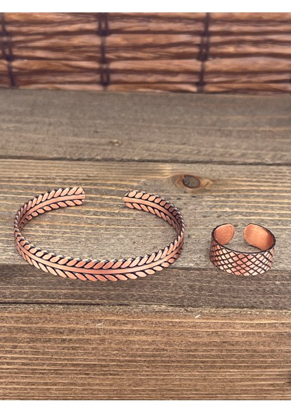 Ayarlanabilir Ölçü Saf Bakır Bileklik Yüzük Seti Bakır Bileklik Bakır Yüzük Set