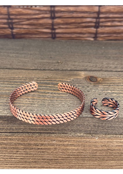 Ayarlanabilir Ölçü Saf Bakır Bileklik Yüzük Seti Bakır Bileklik Bakır Yüzük Set