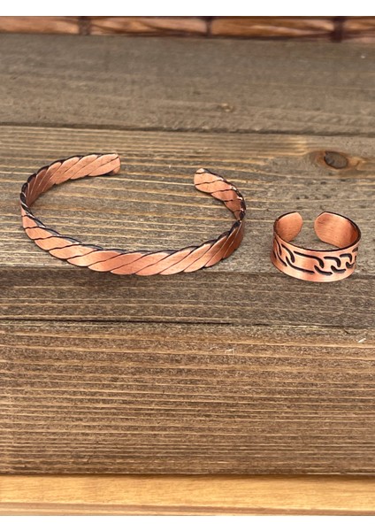 Ayarlanabilir Ölçü Saf Bakır Bileklik Yüzük Seti Bakır Bileklik Bakır Yüzük Set