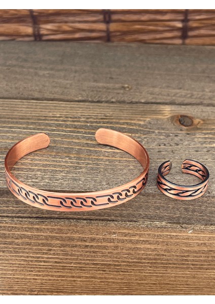 Ayarlanabilir Ölçü Saf Bakır Bileklik Yüzük Seti Bakır Bileklik Bakır Yüzük Set