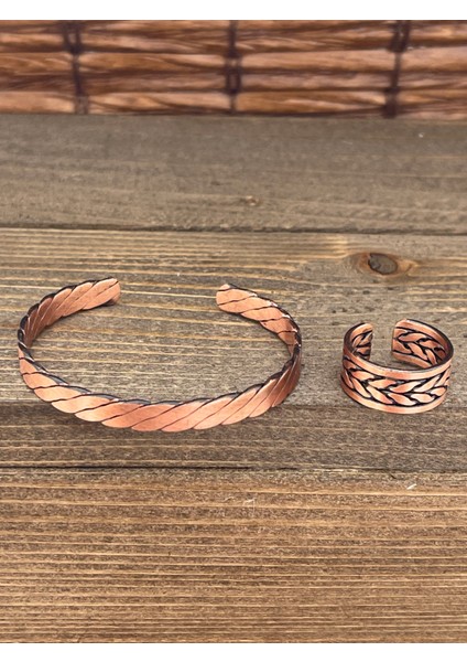 Ayarlanabilir Ölçü Saf Bakır Bileklik Yüzük Seti Bakır Bileklik Bakır Yüzük Set