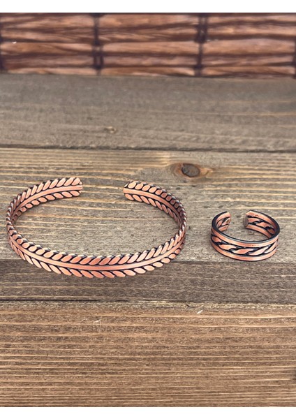 Ayarlanabilir Ölçü Saf Bakır Bileklik Yüzük Seti Bakır Bileklik Bakır Yüzük Set