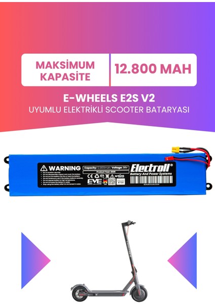 E-Wheels E2S V2 Uyumlu Batarya (Maksimum Kapasite) 36V 12.800MAH Elektrikli Scooter Bataryası