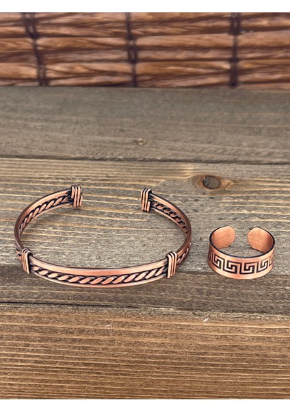 Ayarlanabilir Ölçü Saf Bakır Bileklik Yüzük Seti Bakır Bileklik Bakır Yüzük Set