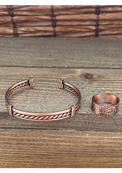 Ayarlanabilir Ölçü Saf Bakır Bileklik Yüzük Seti Bakır Bileklik Bakır Yüzük Set