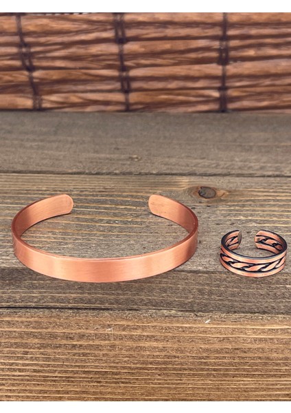 Ayarlanabilir Ölçü Saf Bakır Bileklik Yüzük Seti Bakır Bileklik Bakır Yüzük Set