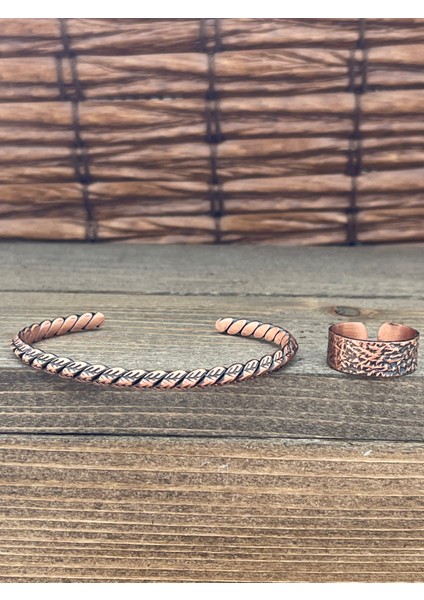 Ayarlanabilir Ölçü Saf Bakır Bileklik Yüzük Seti Bakır Bileklik Bakır Yüzük Set