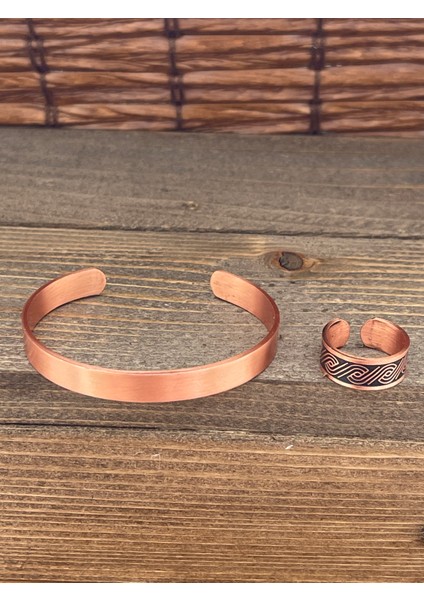 Ayarlanabilir Ölçü Saf Bakır Bileklik Yüzük Seti Bakır Bileklik Bakır Yüzük Set