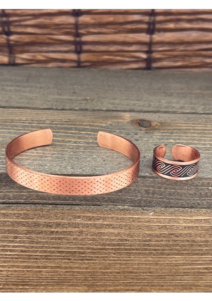 Ayarlanabilir Ölçü Saf Bakır Bileklik Yüzük Seti Bakır Bileklik Bakır Yüzük Set