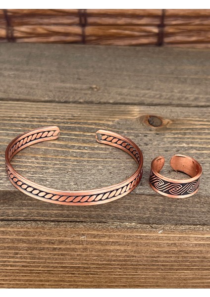 Ayarlanabilir Ölçü Saf Bakır Bileklik Yüzük Seti Bakır Bileklik Bakır Yüzük Set