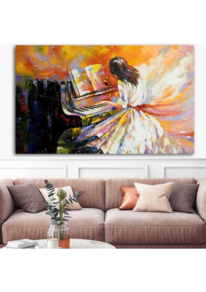 Turuncu Dev Boyut Piyano Çalan Kadın Tablo 80X120CM