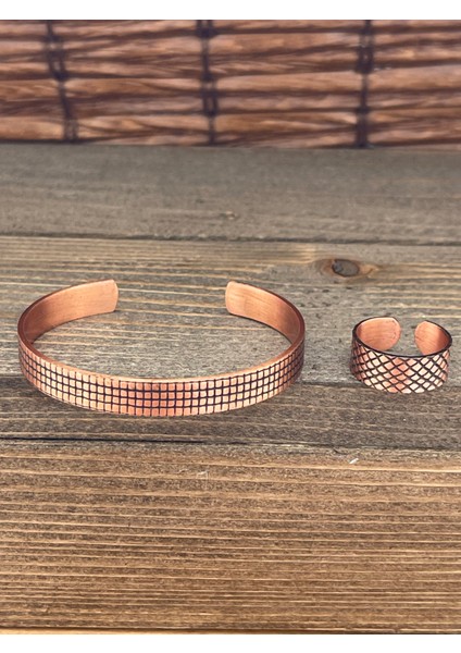 Ayarlanabilir Ölçü Saf Bakır Bileklik Yüzük Seti Bakır Bileklik Bakır Yüzük Set