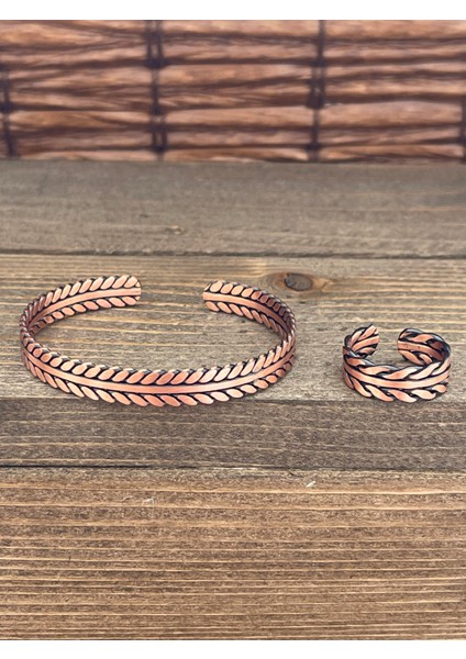 Ayarlanabilir Ölçü Saf Bakır Bileklik Yüzük Seti Bakır Bileklik Bakır Yüzük Set