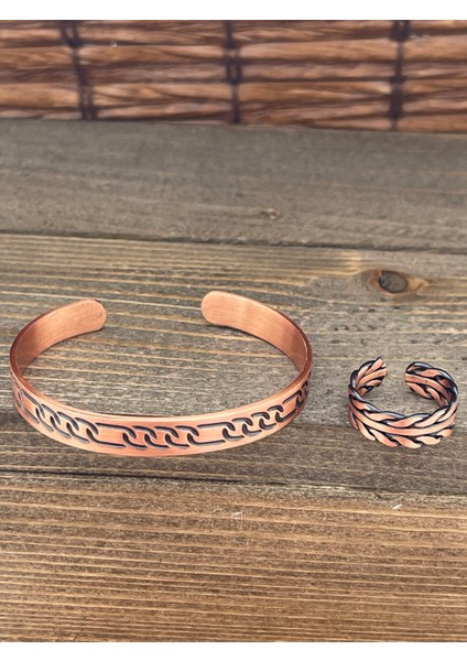 Ayarlanabilir Ölçü Saf Bakır Bileklik Yüzük Seti Bakır Bileklik Bakır Yüzük Set