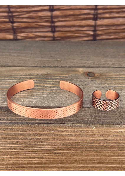 Ayarlanabilir Ölçü Saf Bakır Bileklik Yüzük Seti Bakır Bileklik Bakır Yüzük Set