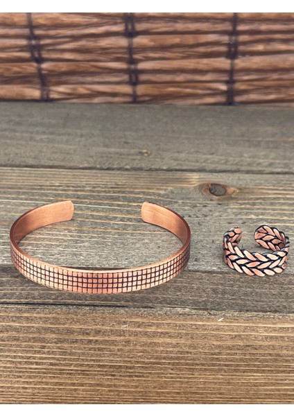 Ayarlanabilir Ölçü Saf Bakır Bileklik Yüzük Seti Bakır Bileklik Bakır Yüzük Set