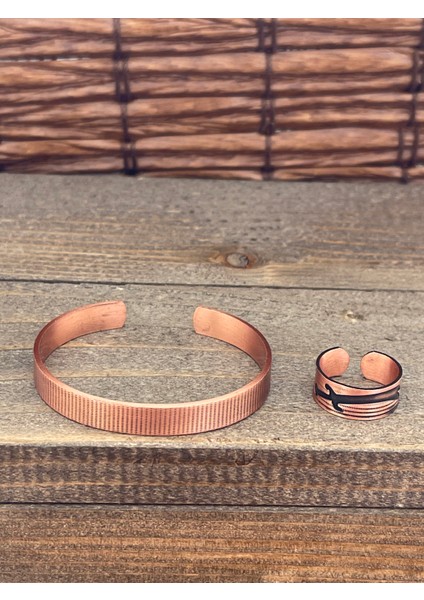 Ayarlanabilir Ölçü Saf Bakır Bileklik Yüzük Seti Bakır Bileklik Bakır Yüzük Set