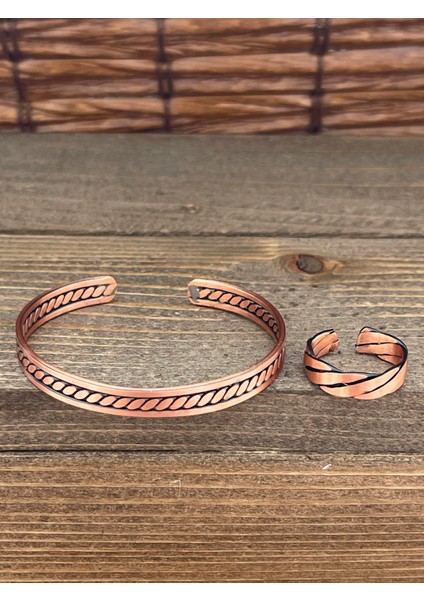 Ayarlanabilir Ölçü Saf Bakır Bileklik Yüzük Seti Bakır Bileklik Bakır Yüzük Set