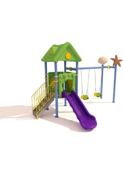 Bir Kaydıraklı 2 Salıncaklı - Deniz Yıldızı Figürlü Çocuk Oyun Parkı Modeli