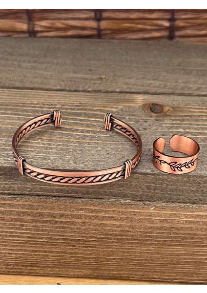 Ayarlanabilir Ölçü Saf Bakır Bileklik Yüzük Seti Bakır Bileklik Bakır Yüzük Set
