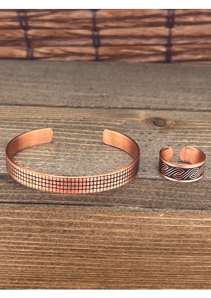 Ayarlanabilir Ölçü Saf Bakır Bileklik Yüzük Seti Bakır Bileklik Bakır Yüzük Set