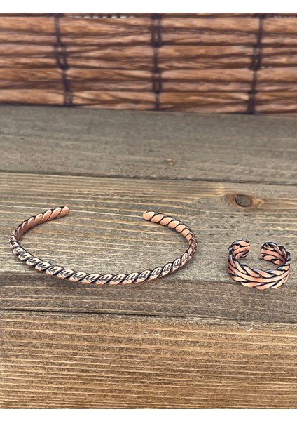 Ayarlanabilir Ölçü Saf Bakır Bileklik Yüzük Seti Bakır Bileklik Bakır Yüzük Set