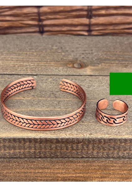 Ayarlanabilir Ölçü Saf Bakır Bileklik Yüzük Seti Bakır Bileklik Bakır Yüzük Set