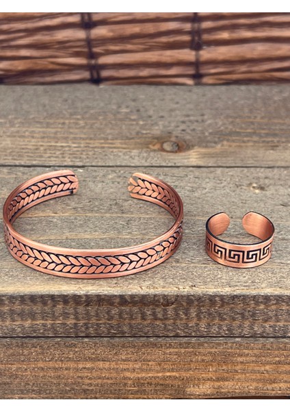 Ayarlanabilir Ölçü Saf Bakır Bileklik Yüzük Seti Bakır Bileklik Bakır Yüzük Set