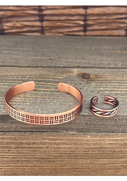Ayarlanabilir Ölçü Saf Bakır Bileklik Yüzük Seti Bakır Bileklik Bakır Yüzük Set