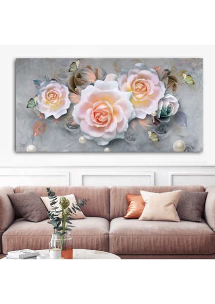 Renkli Güller Kanvas Tablo, Büyük Boyut, Dekoratif Sanat Eseri