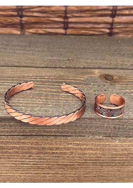 Ayarlanabilir Ölçü Saf Bakır Bileklik Yüzük Seti Bakır Bileklik Bakır Yüzük Set