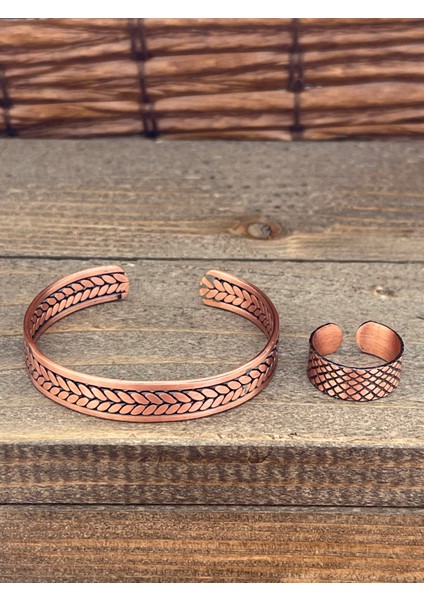 Ayarlanabilir Ölçü Saf Bakır Bileklik Yüzük Seti Bakır Bileklik Bakır Yüzük Set
