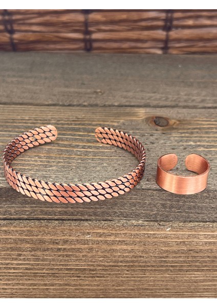 Ayarlanabilir Ölçü Saf Bakır Bileklik Yüzük Seti Bakır Bileklik Bakır Yüzük Set