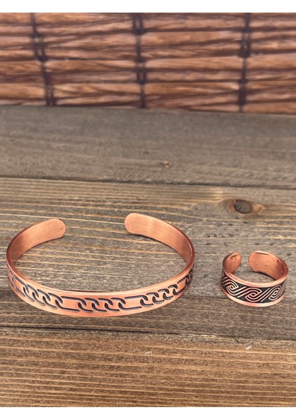 Ayarlanabilir Ölçü Saf Bakır Bileklik Yüzük Seti Bakır Bileklik Bakır Yüzük Set